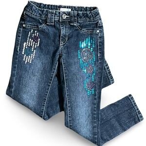 Girls Piper Size 7 Jeans Sparkle Rhinestone Heart Star Skinny Denim